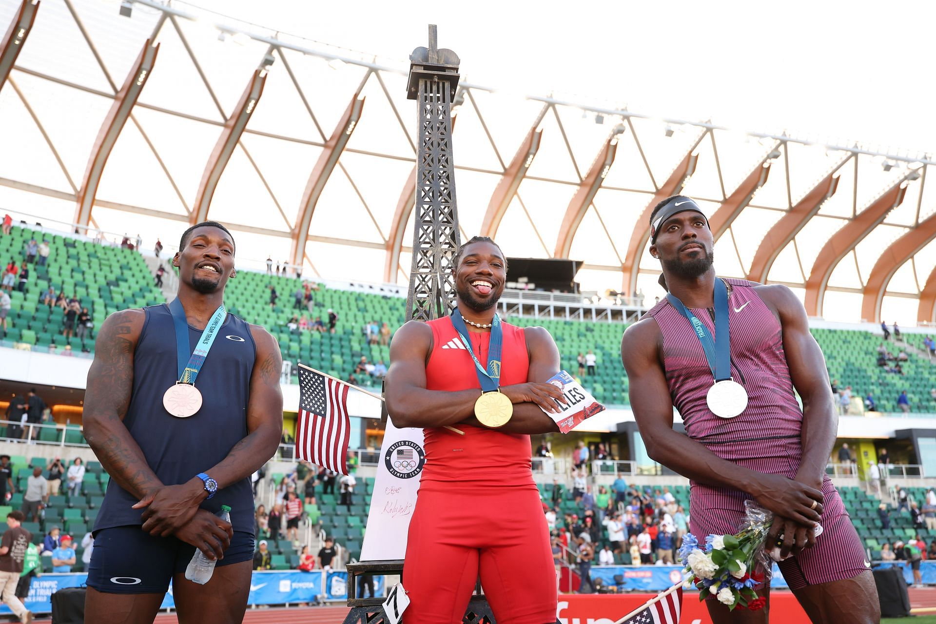 Noah Lyles will compete in the 100m event against teammates kenny Bednarek and Fred Kerley in Paris. (IImage by Getty)